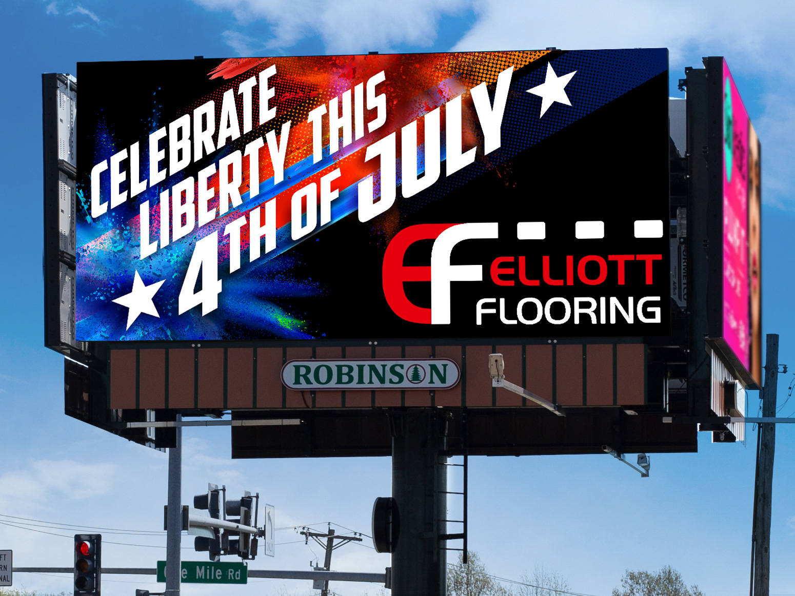 Elliott Flooring digital billboard in Troy, Missouri